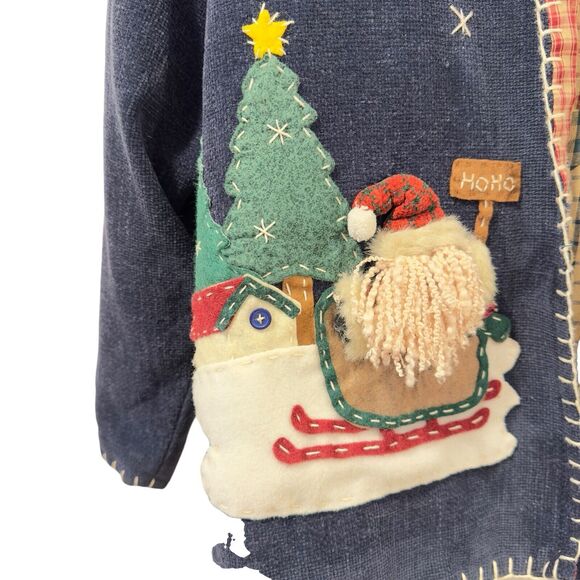 Country Lace Navy With 3D Applique Santa Reindeer Jacket Cardigan Coat Ugly - Picture 3 of 9
